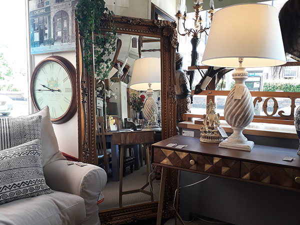 Harvest Direct Gold Carved Phillipe Leaner Mirror on display in our Southport furniture showrooms