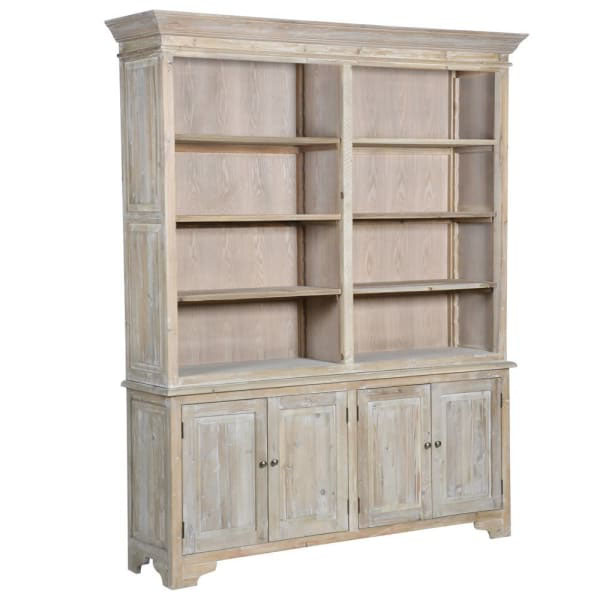 Bourton Reclaimed Pine Large Double Library Bookcase with Cupboards