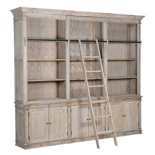 Bourton Reclaimed Pine Triple Library Bookcase with Ladder