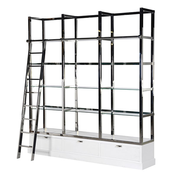 Peckham Large Contemporary Chrome / Black Shelving / Bookcase Unit