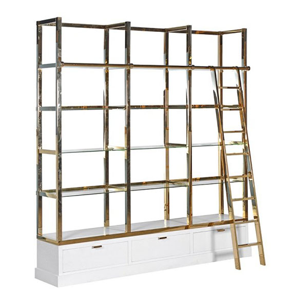 Peckham Large Contemporary Gold / White Shelving / Bookcase Unit