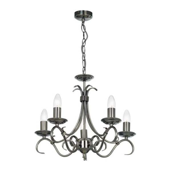 Gallery Direct Classic Bernice Antique Silver 5 Arm Chandelier