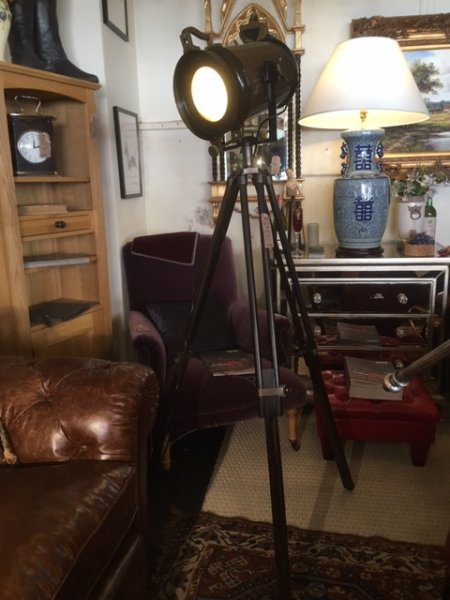 Edison Vintage Lighting "Bronze" Spotlight on Adjustable Height Stand on display in our Southport furniture showrooms
