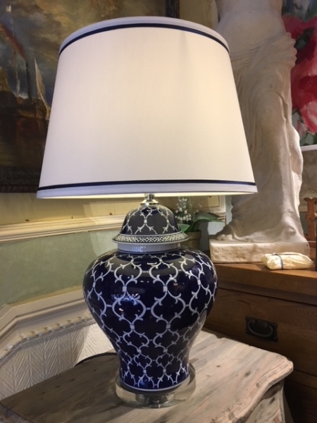 Edison Vintage Lighting Classic Crystal Base Jar Table Lamp With Shade on display in our Southport furniture showrooms