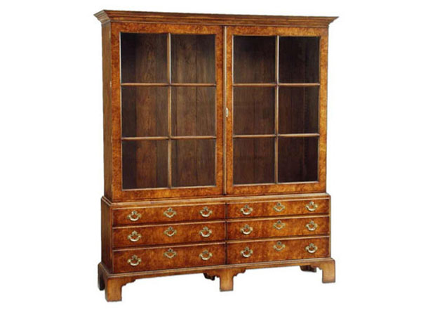 Norfolk Cabinet Makers Georgian Style Display Bookcase in Burr Walnut