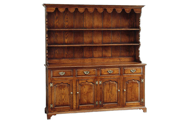 Norfolk Cabinet Makers Standard Oak 4 Door 4 Drawer Dresser with Plain Rack