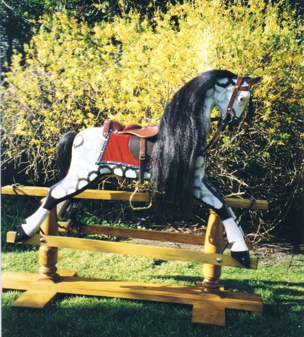 Medium Sized Collinson Rocking Horse in Traditional White / Black Dapple Grey Lacquered Finish