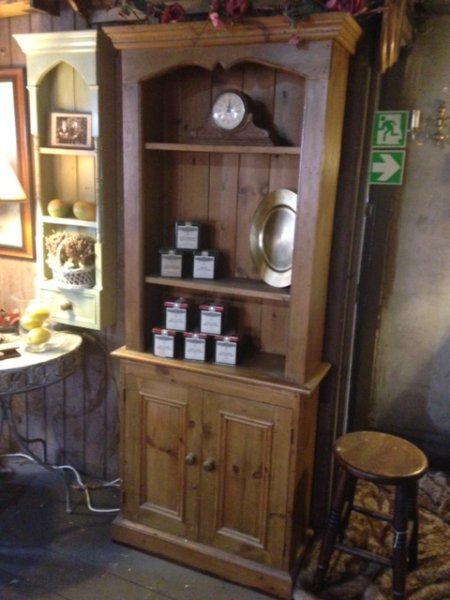 Reclaimed Pine 2 Door Bookcase on display in our Southport furniture showrooms