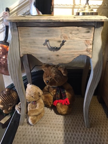 Reclaimed Pine Bedside Table on display in our showrooms