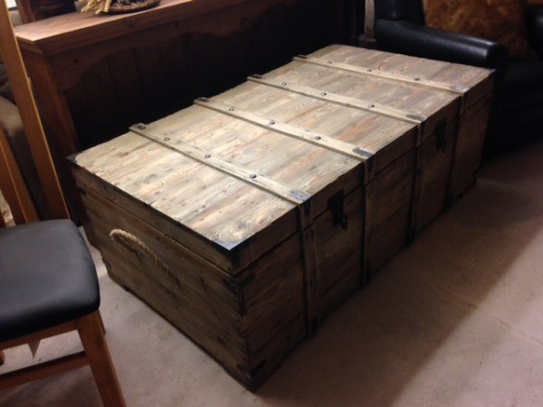 Reclaimed Pine Box Coffee Table on display in our furniture showrooms