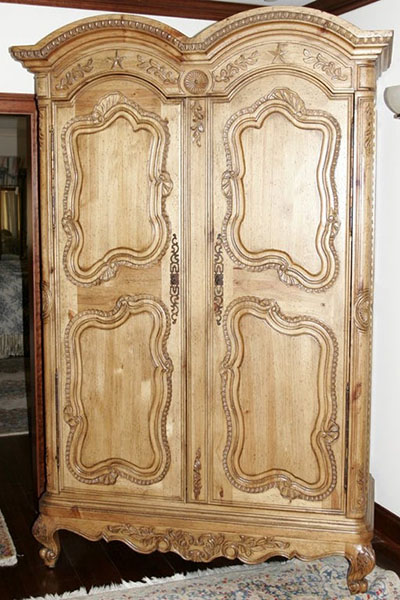 Rustic Pine Carved French Armoire