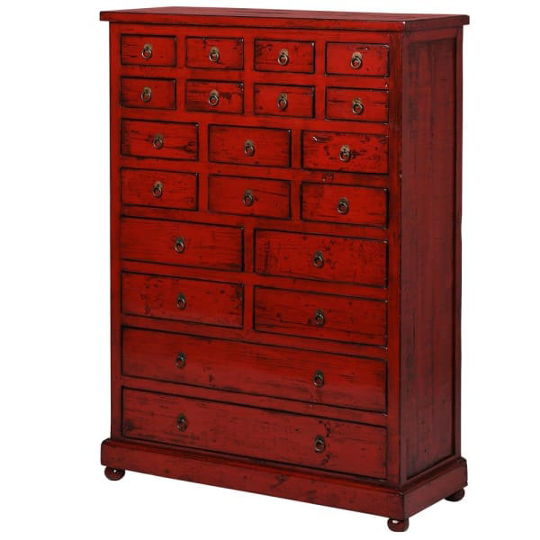 Tall Red Hand Painted Chinese Chest