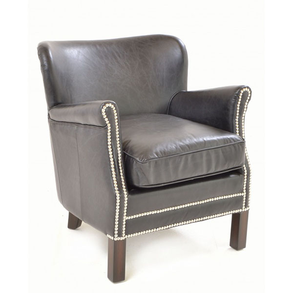 Vintage Black Leather  Club Chair