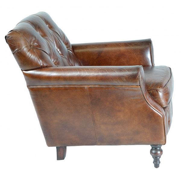 Vintage Brown Leather Chesterfield Button Back Armchair