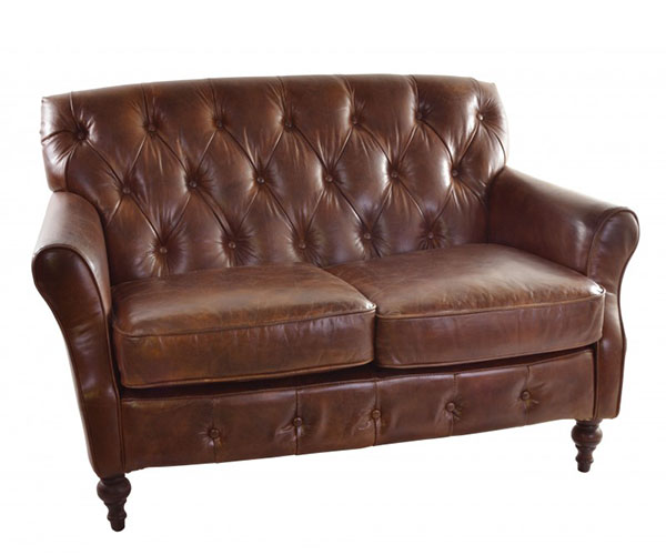 Vintage Brown Leather Chesterfield Button Back Sofa