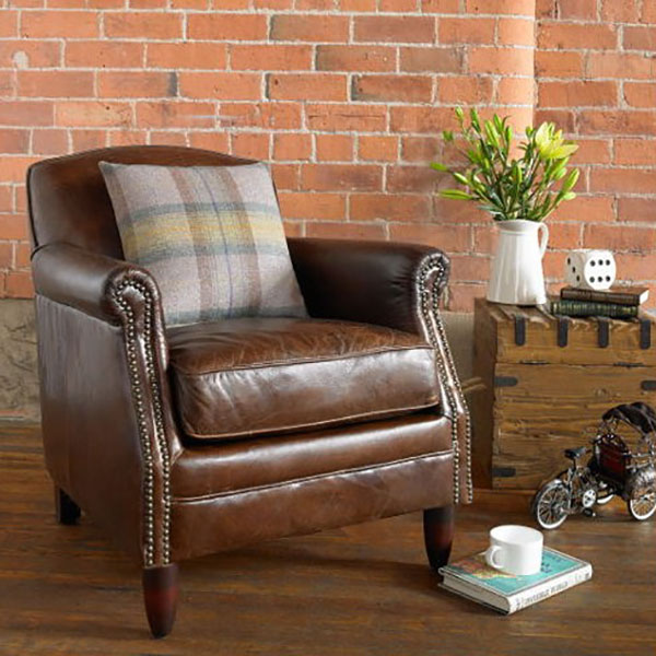Vintage Brown Leather Front Studded Armchair