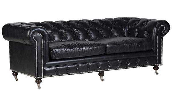 Cambridge Vintage Black Leather 3 Seater Chesterfield
