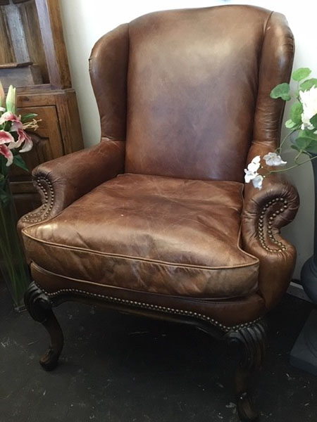 George Vintage Brown Leather Armchair on display in our showrooms