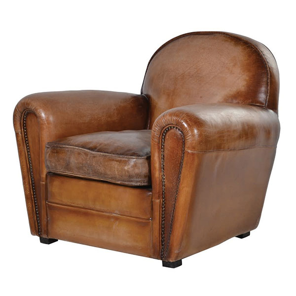 Vintage Brown Leather Art Deco Style Armchair / Club Chair